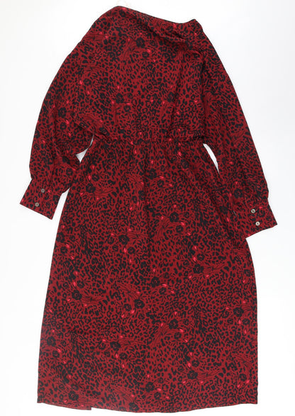 George Womens Red Animal Print Polyester Fit & Flare Size 10 Round Neck Pullover