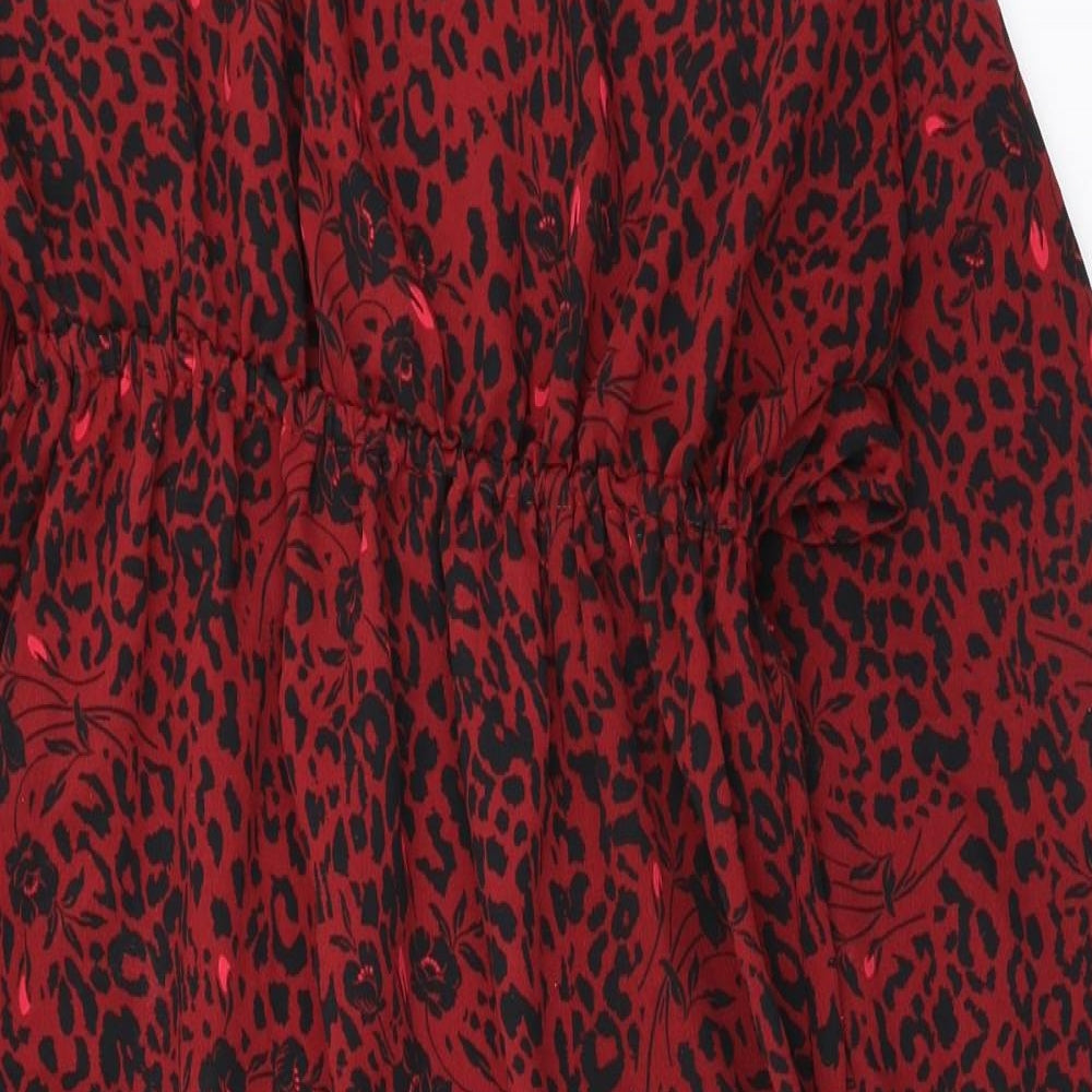 George Womens Red Animal Print Polyester Fit & Flare Size 10 Round Neck Pullover