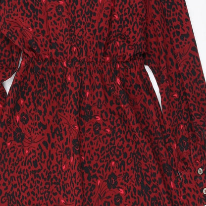 George Womens Red Animal Print Polyester Fit & Flare Size 10 Round Neck Pullover