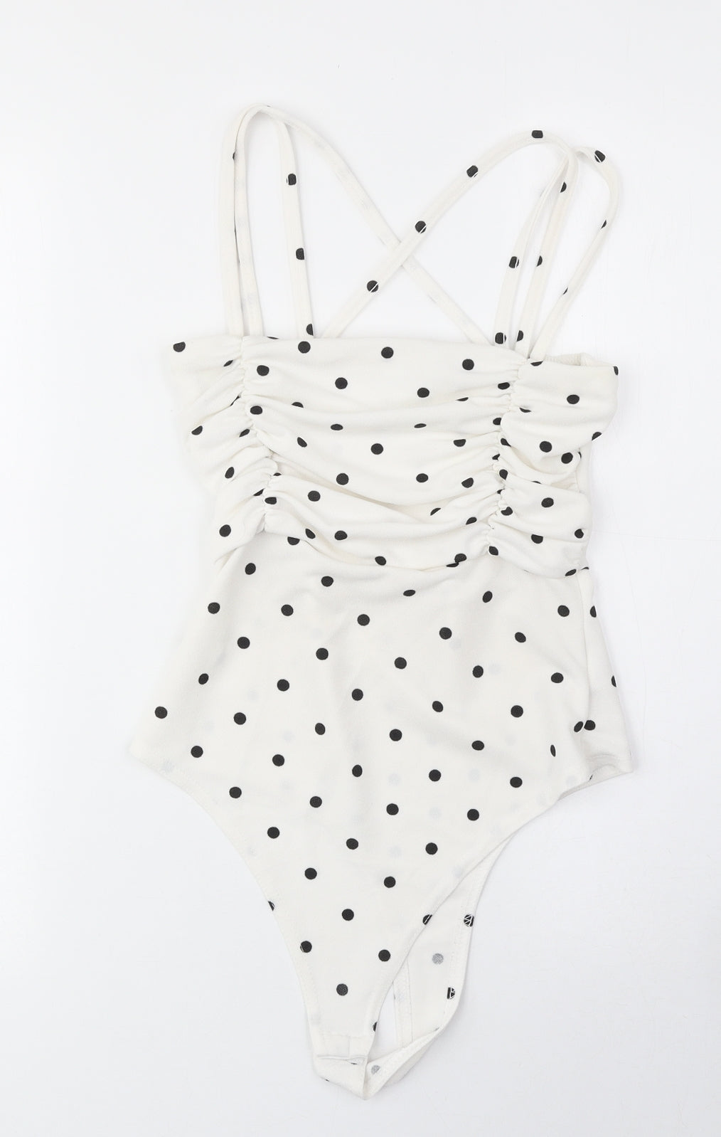 PRETTYLITTLETHING Womens White Polka Dot Polyester Playsuit One-Piece Size 8 Snap