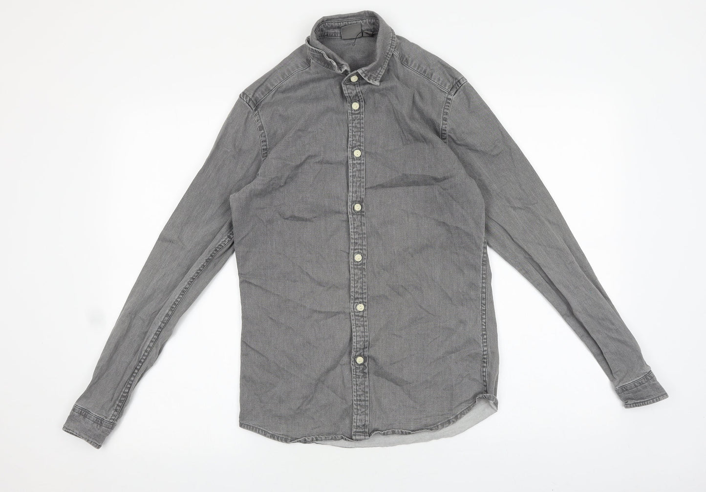 ASOS Mens Grey Cotton Button-Up Size S Collared Button
