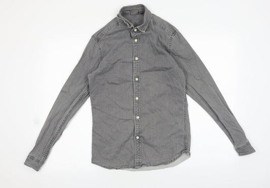 ASOS Mens Grey Cotton Button-Up Size S Collared Button