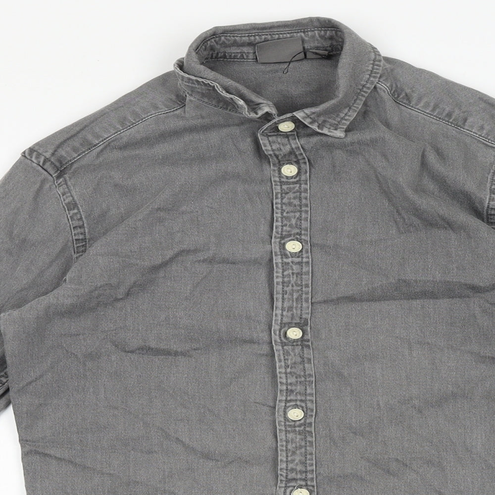 ASOS Mens Grey Cotton Button-Up Size S Collared Button