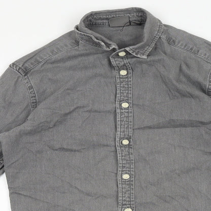 ASOS Mens Grey Cotton Button-Up Size S Collared Button