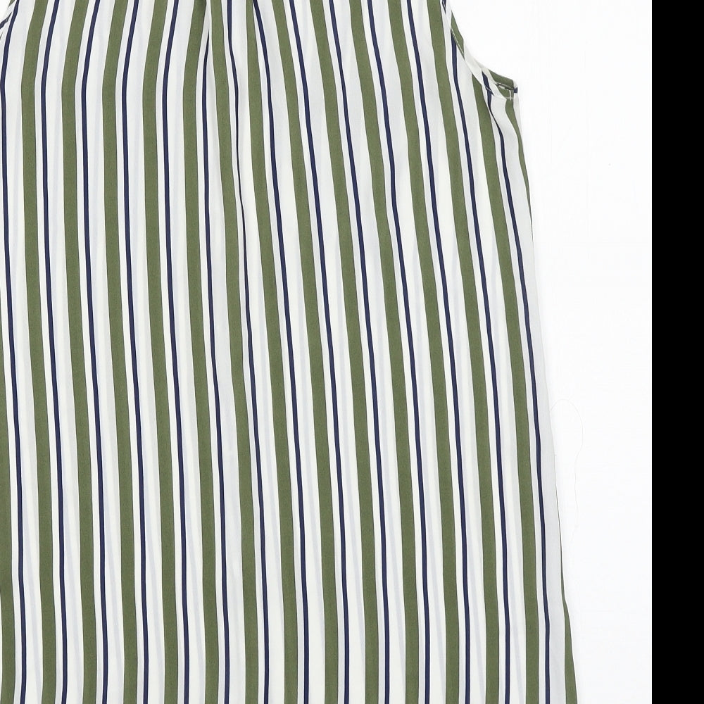 Primark Womens Green Striped Polyester Basic Button-Up Size 8 Collared