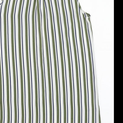 Primark Womens Green Striped Polyester Basic Button-Up Size 8 Collared