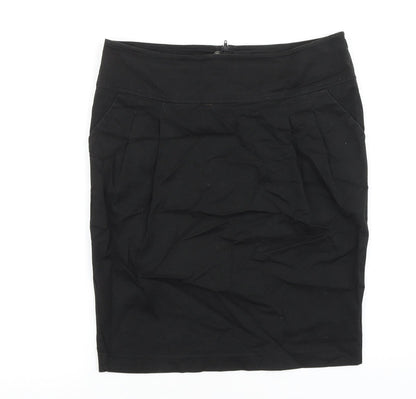 Divided Womens Black Cotton Straight & Pencil Skirt Size 8 Zip
