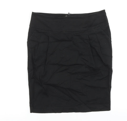 Divided Womens Black Cotton Straight & Pencil Skirt Size 8 Zip