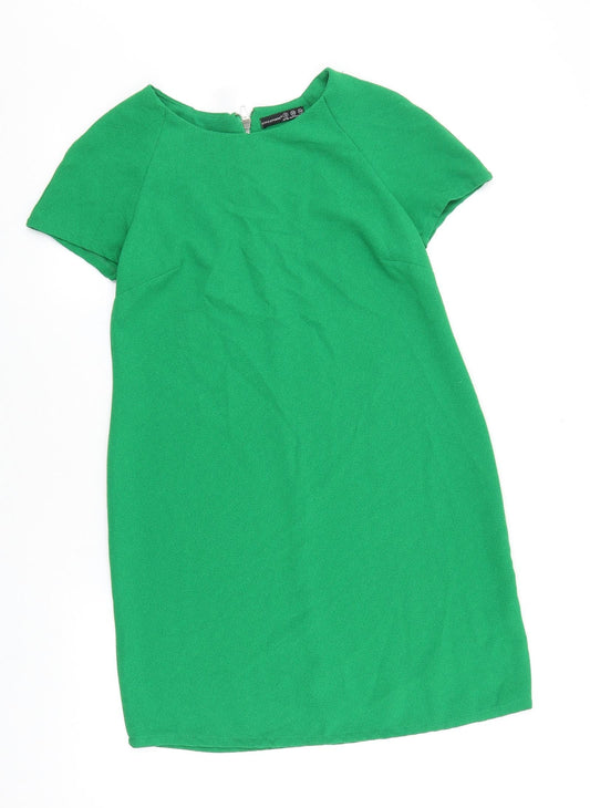 Primark Womens Green Polyester Shift Size 8 Round Neck Zip