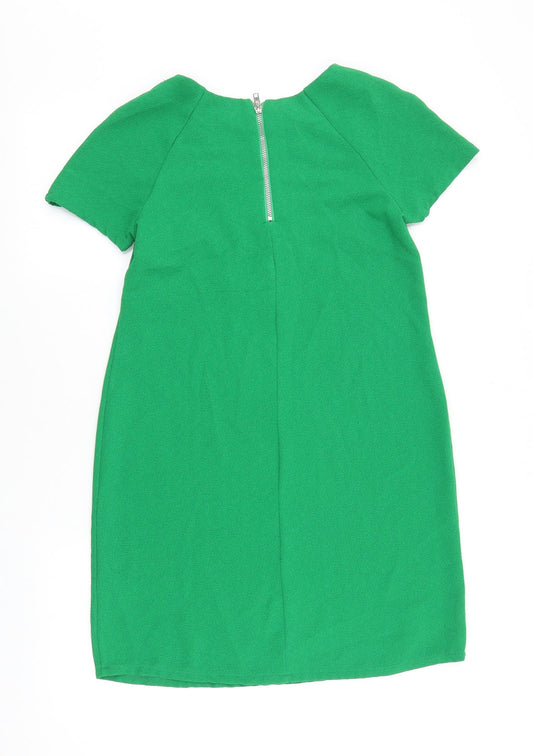Primark Womens Green Polyester Shift Size 8 Round Neck Zip