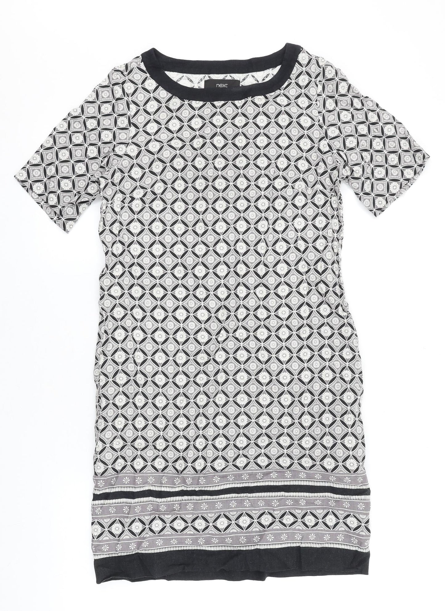 NEXT Womens Black Geometric 100% Cotton Shift Size 6 Round Neck Pullover