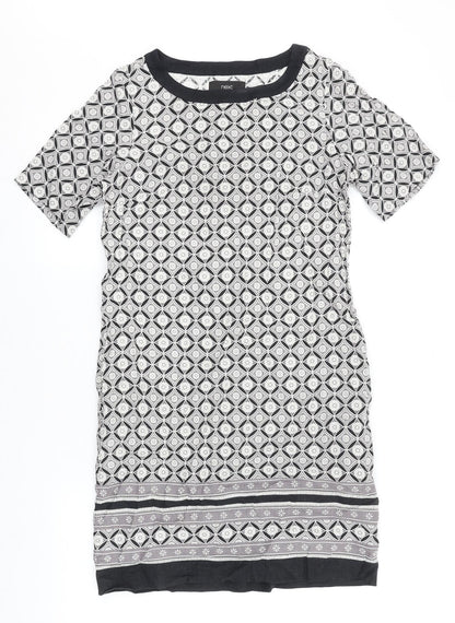 NEXT Womens Black Geometric 100% Cotton Shift Size 6 Round Neck Pullover