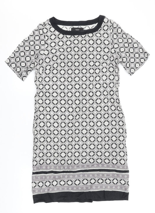 NEXT Womens Black Geometric 100% Cotton Shift Size 6 Round Neck Pullover