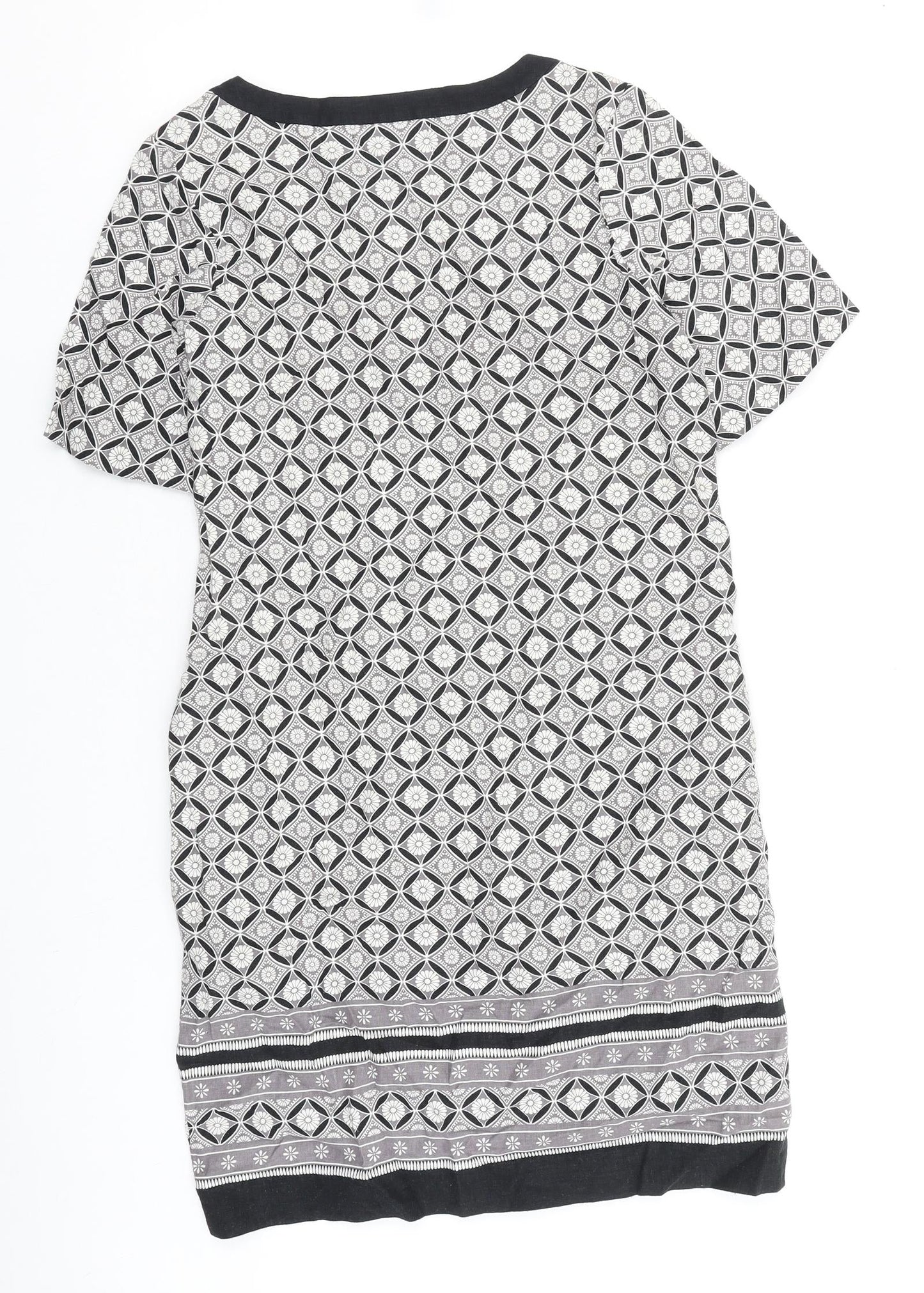 NEXT Womens Black Geometric 100% Cotton Shift Size 6 Round Neck Pullover