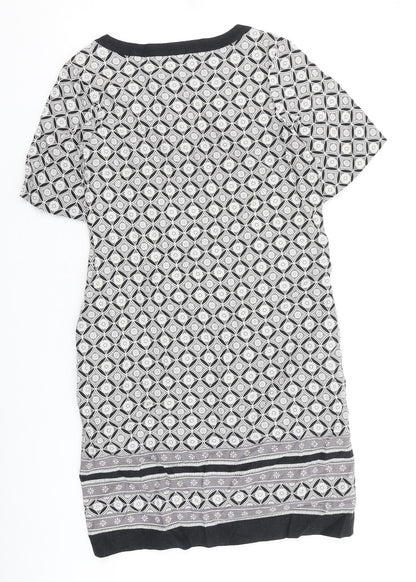 NEXT Womens Black Geometric 100% Cotton Shift Size 6 Round Neck Pullover