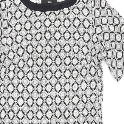 NEXT Womens Black Geometric 100% Cotton Shift Size 6 Round Neck Pullover
