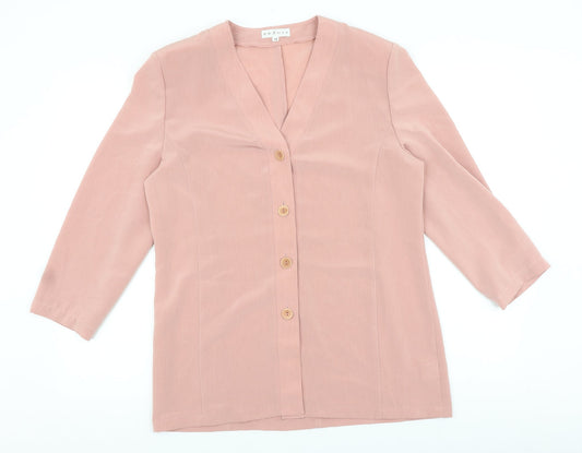 Precis Womens Pink Polyester Basic Button-Up Size 14 V-Neck