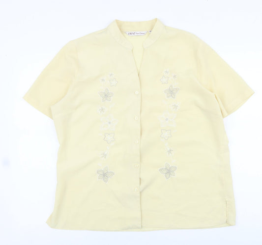 EWM Womens Yellow Polyester Basic Button-Up Size 18 Collared - Flower Detail
