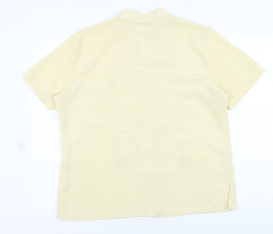 EWM Womens Yellow Polyester Basic Button-Up Size 18 Collared - Flower Detail