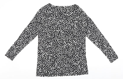 TU Womens Black Geometric Viscose Basic Blouse Size 8 Boat Neck