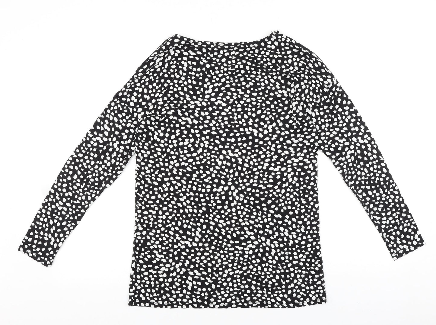 TU Womens Black Geometric Viscose Basic Blouse Size 8 Boat Neck