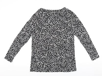 TU Womens Black Geometric Viscose Basic Blouse Size 8 Boat Neck