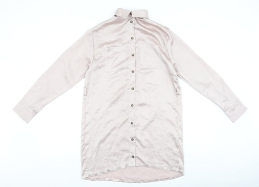 Primark Womens Pink Polyester Shirt Dress Size 4 Collared Button