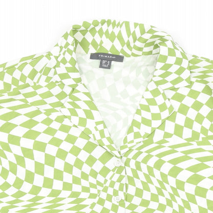 Primark Womens Green Geometric Polyester Basic Button-Up Size 12 Collared - Box Fit Shirt