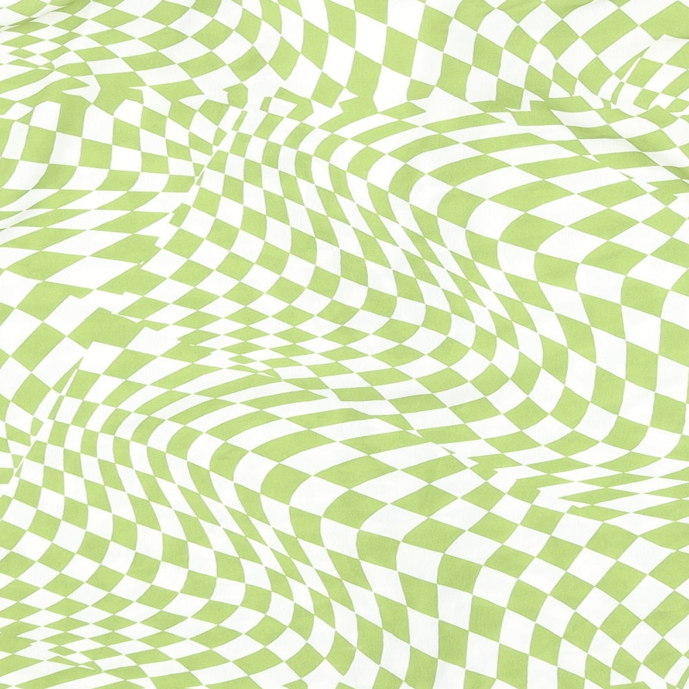 Primark Womens Green Geometric Polyester Basic Button-Up Size 12 Collared - Box Fit Shirt