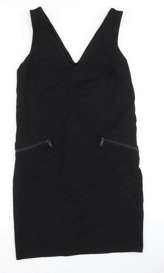 NEXT Womens Black Polyester Tank Dress Size 10 V-Neck Zip