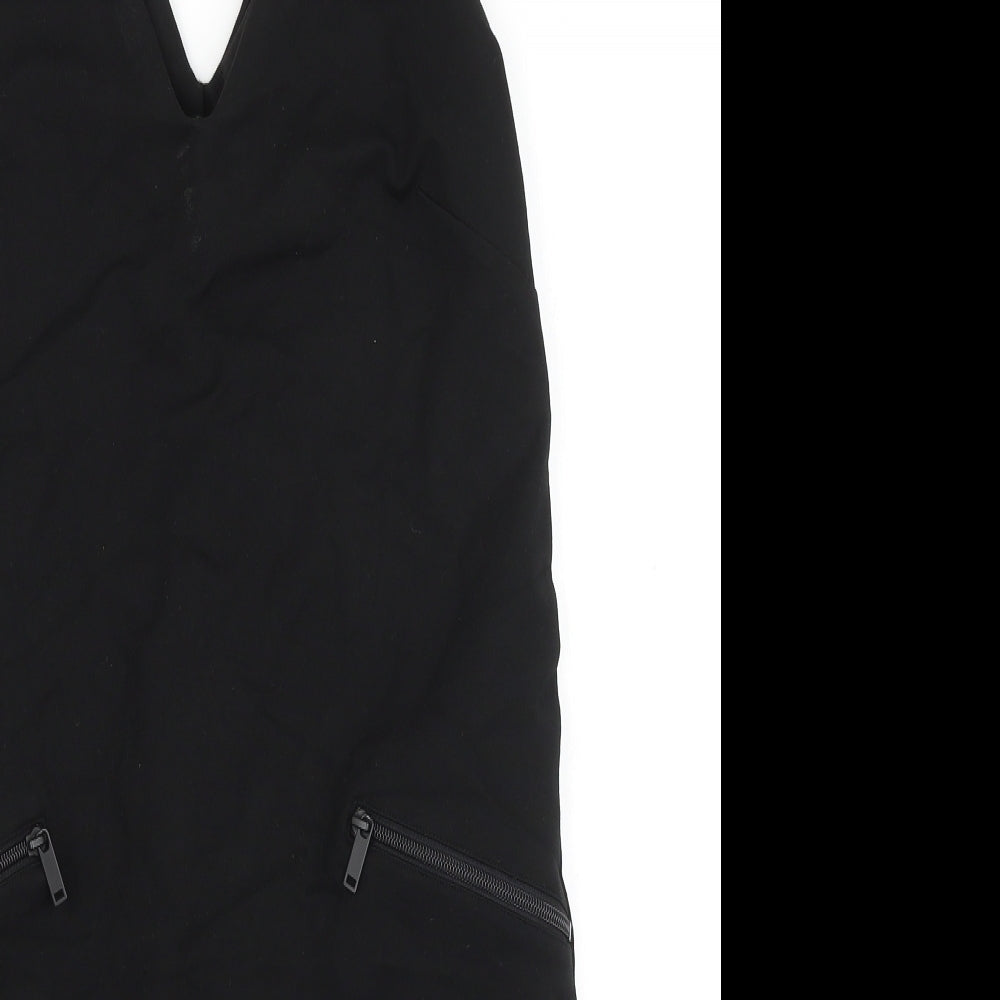 NEXT Womens Black Polyester Tank Dress Size 10 V-Neck Zip