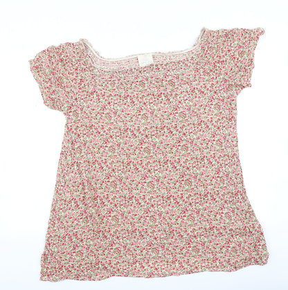 Primark Womens Multicoloured Floral Polyester Basic T-Shirt Size 14 Off the Shoulder