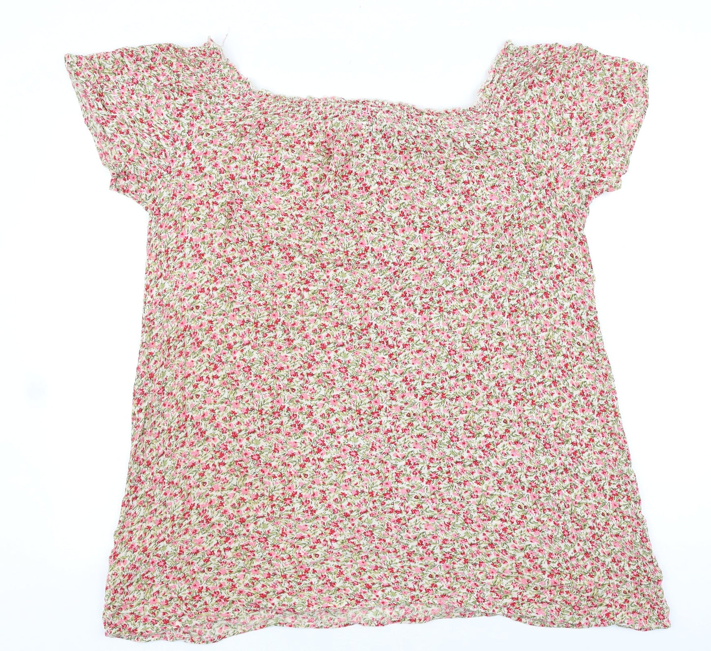 Primark Womens Multicoloured Floral Polyester Basic T-Shirt Size 14 Off the Shoulder