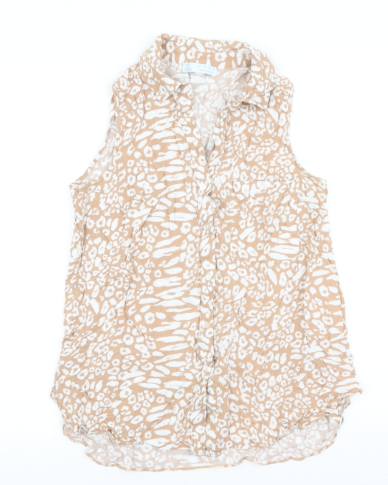 Primark Womens Brown Animal Print Viscose Basic Button-Up Size 14 Collared