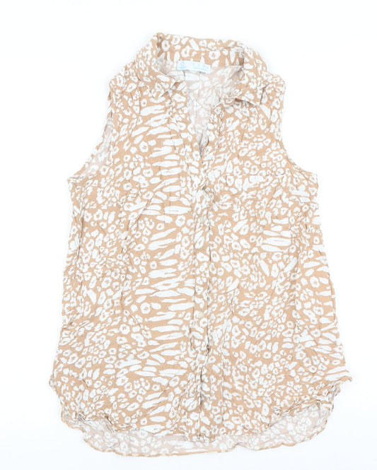 Primark Womens Brown Animal Print Viscose Basic Button-Up Size 14 Collared