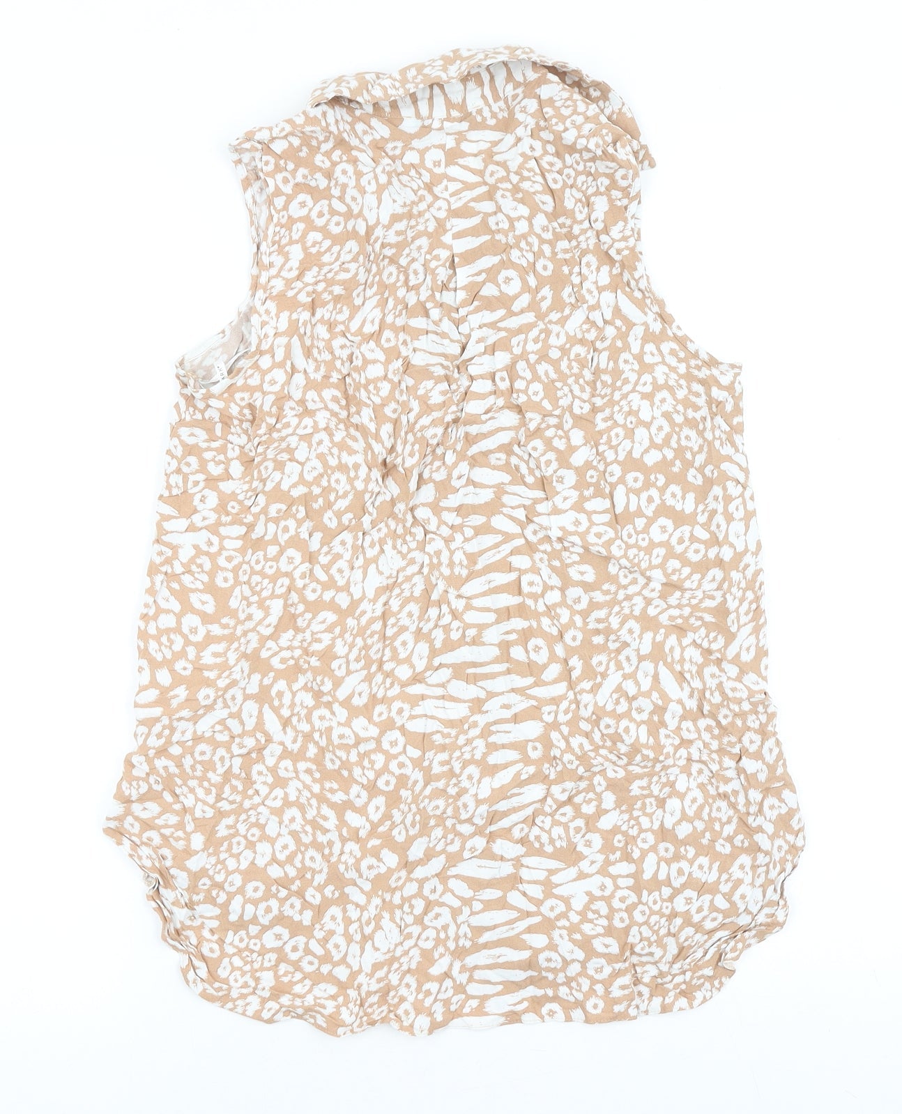 Primark Womens Brown Animal Print Viscose Basic Button-Up Size 14 Collared