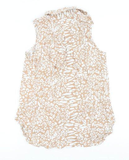 Primark Womens Brown Animal Print Viscose Basic Button-Up Size 14 Collared