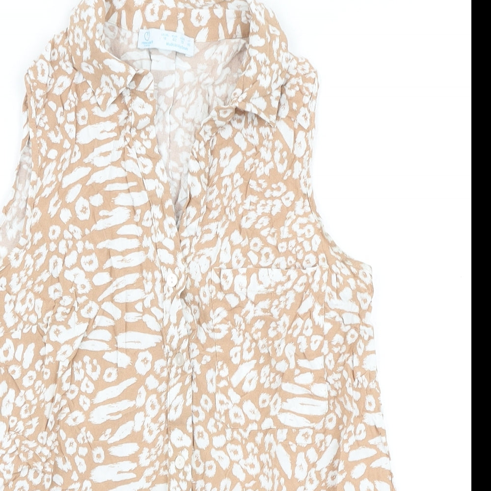 Primark Womens Brown Animal Print Viscose Basic Button-Up Size 14 Collared