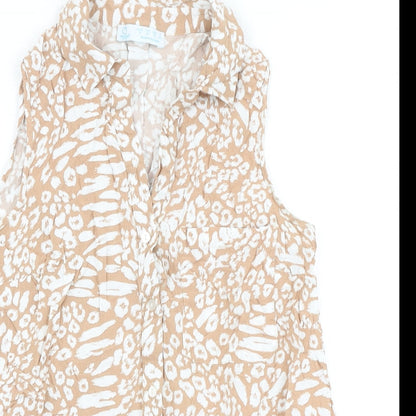 Primark Womens Brown Animal Print Viscose Basic Button-Up Size 14 Collared