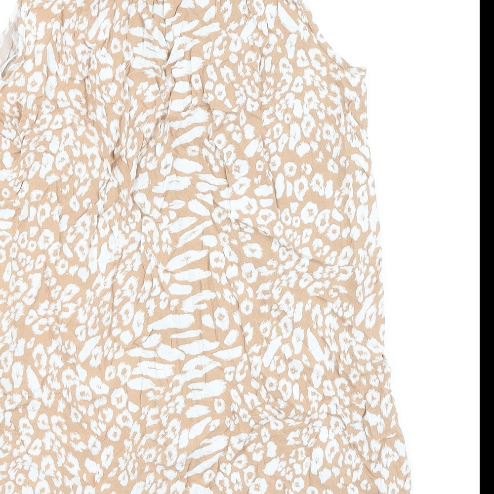Primark Womens Brown Animal Print Viscose Basic Button-Up Size 14 Collared
