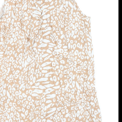 Primark Womens Brown Animal Print Viscose Basic Button-Up Size 14 Collared