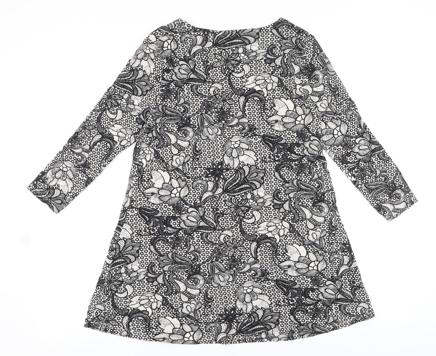 M&Co Womens Black Geometric Viscose Tunic Blouse Size 12 V-Neck