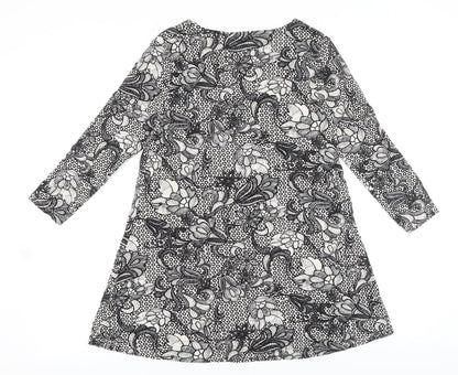 M&Co Womens Black Geometric Viscose Tunic Blouse Size 12 V-Neck