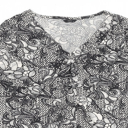 M&Co Womens Black Geometric Viscose Tunic Blouse Size 12 V-Neck