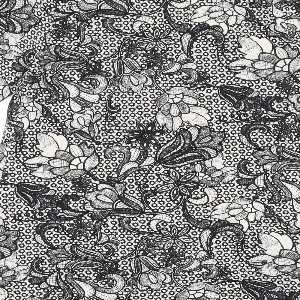 M&Co Womens Black Geometric Viscose Tunic Blouse Size 12 V-Neck