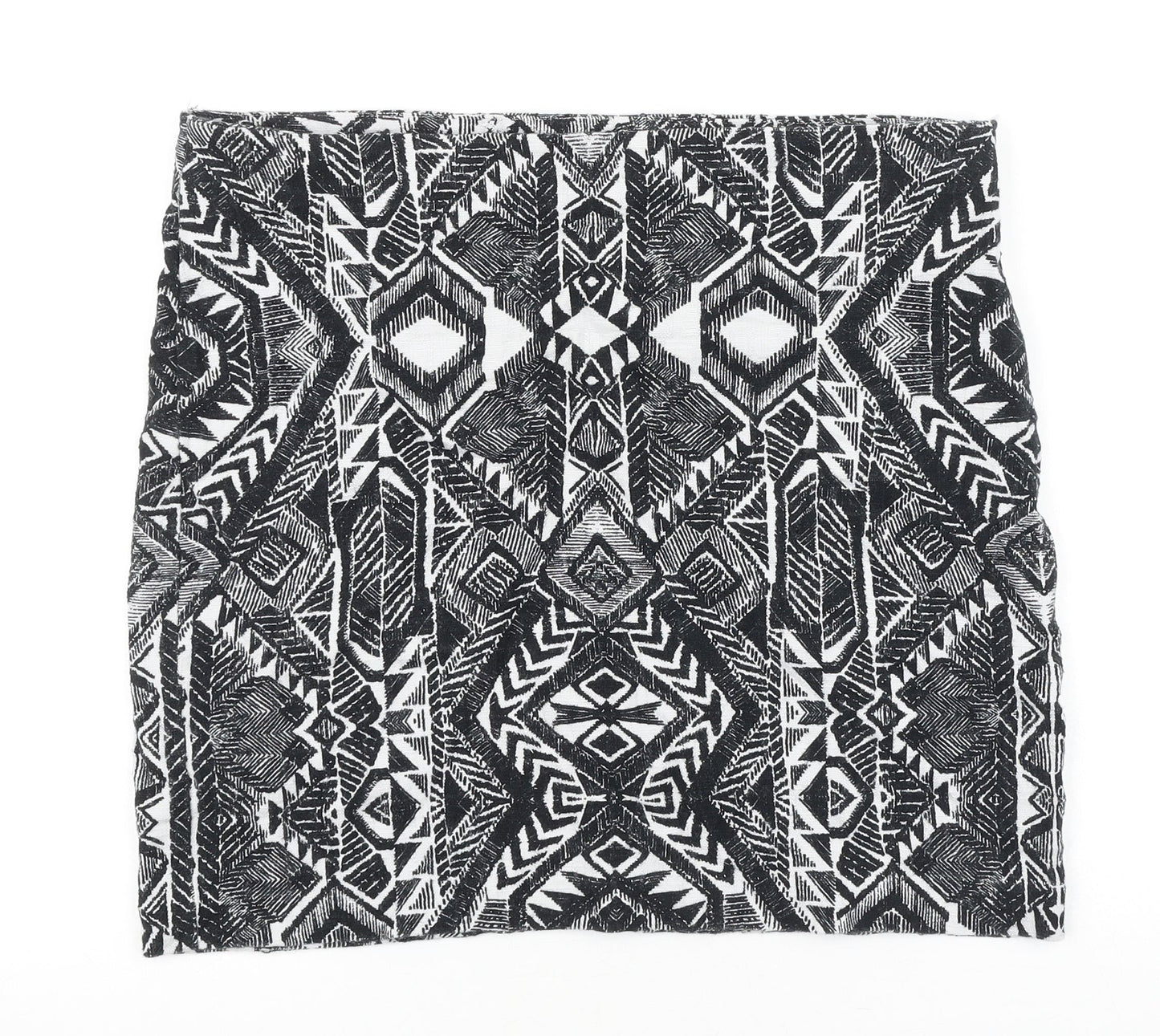 Promod Womens Black Geometric Polyester A-Line Skirt Size 35 in Zip