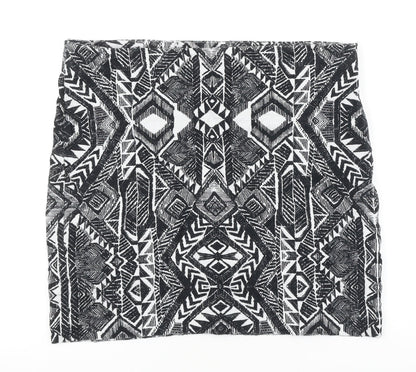 Promod Womens Black Geometric Polyester A-Line Skirt Size 35 in Zip