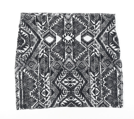 Promod Womens Black Geometric Polyester A-Line Skirt Size 35 in Zip