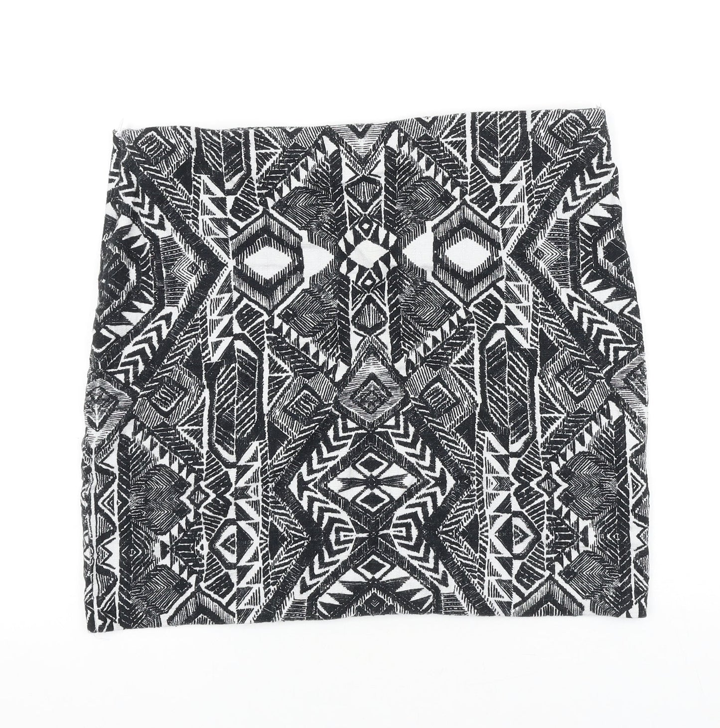 Promod Womens Black Geometric Polyester A-Line Skirt Size 35 in Zip