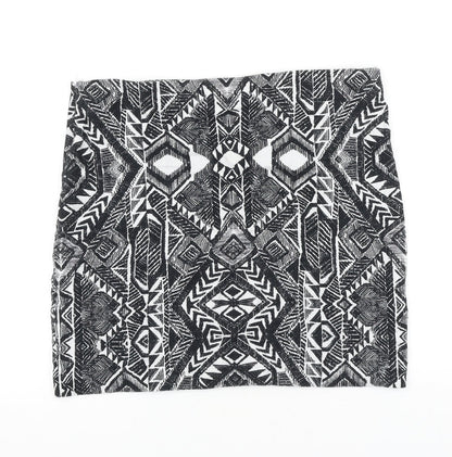 Promod Womens Black Geometric Polyester A-Line Skirt Size 35 in Zip